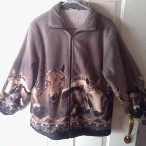 Women's Gray Fleece Horse Print Jacket